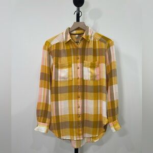 Pilcro by Anthropologie Plaid Button Down Shirt Mustard Pink XS